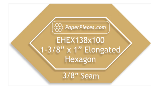 Elongated Hexagon 1 3/8" x 1" Acrylic Template with 3/8" Seam Allowance by Paper Pieces