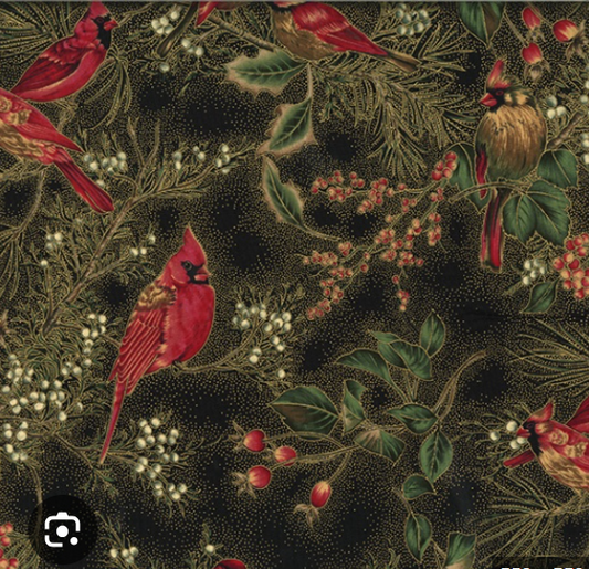 Winter Magic - Cardinals Black/Gold H8821-4G by Hoffman Fabrics