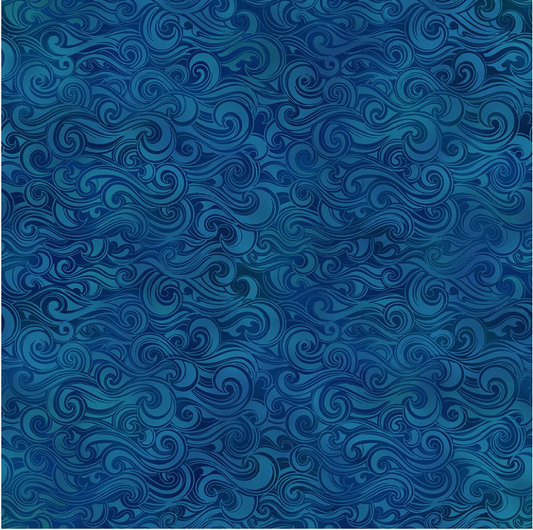 Wonders of the Ocean - Dark Blue Waves by Jason Yenter for In the Beginning Fabrics