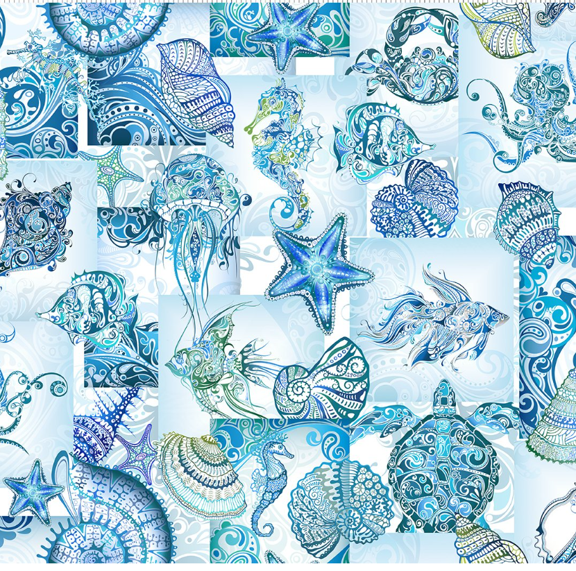 Wonders of the Ocean - Collage by Jason Yenter for In the Beginning Fabrics