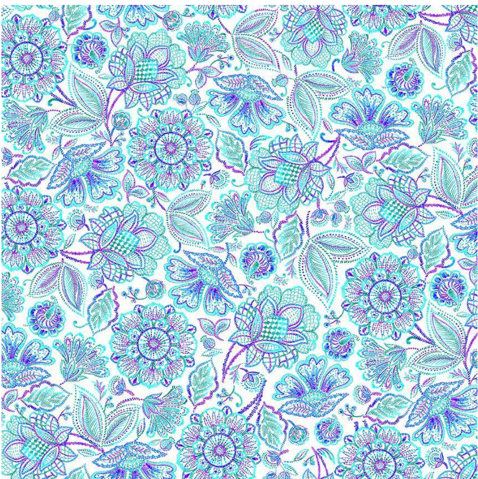 Indigo Garden - Packed Jacobean Floral - CD3413-White by Timeless Treasures