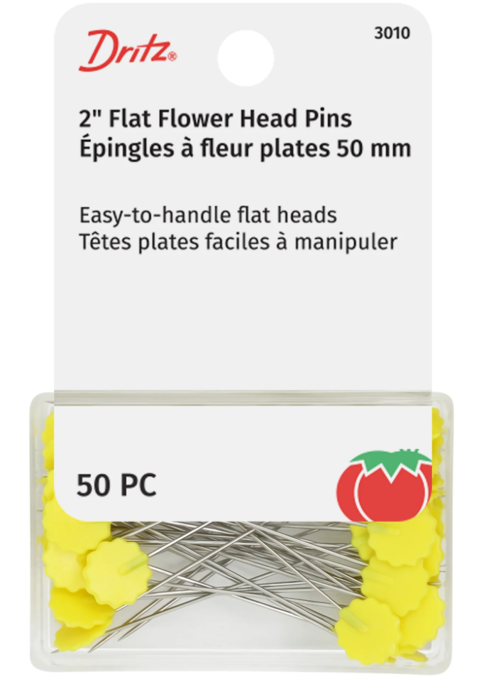 Dritz - 2" Yellow Flower Flat Head Pins - Pkg of 50