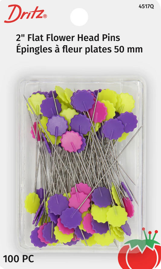 Dritz - 2" Assorted Flower Flat Head Pins - Pkg of 100