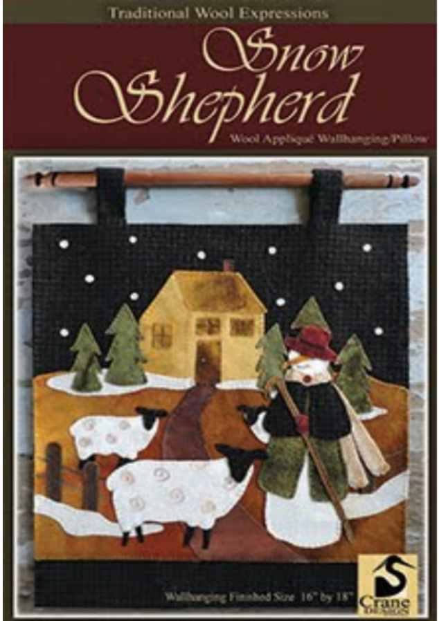 Snow Shepherd - Wool Applique Wall Hanging/Pillow Pattern by Crane Designs