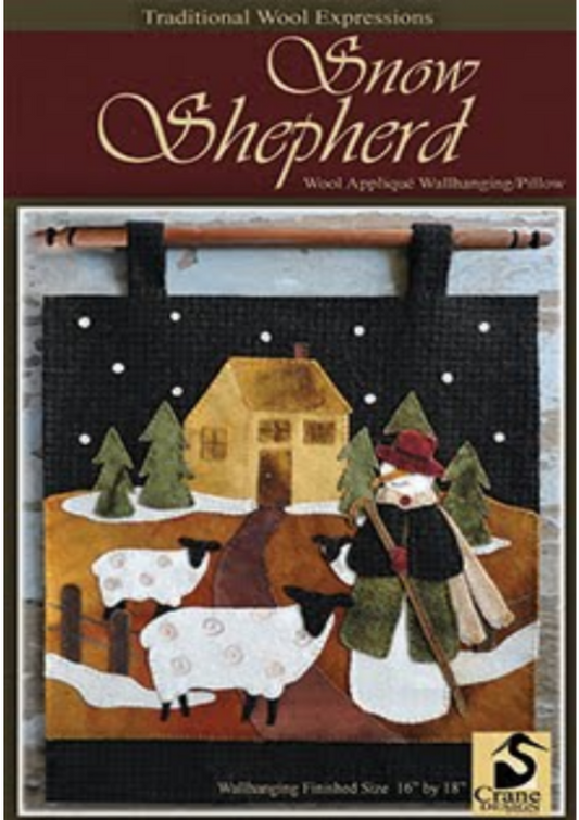 Snow Shepherd - Wool Applique Wall Hanging/Pillow Pattern by Crane Designs