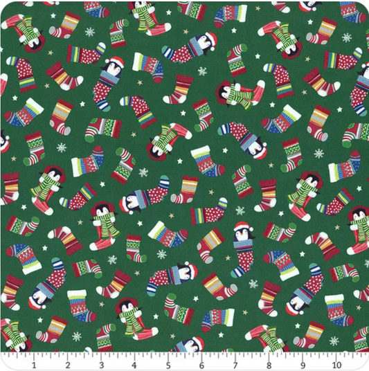 Winter Waddles - Tossed Stockings Green 05427 by P&B Textiles