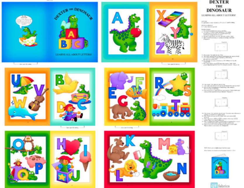 Dexter the Dinosaur Learns About Letters - Fabric Book by QT Fabrics (DINO)