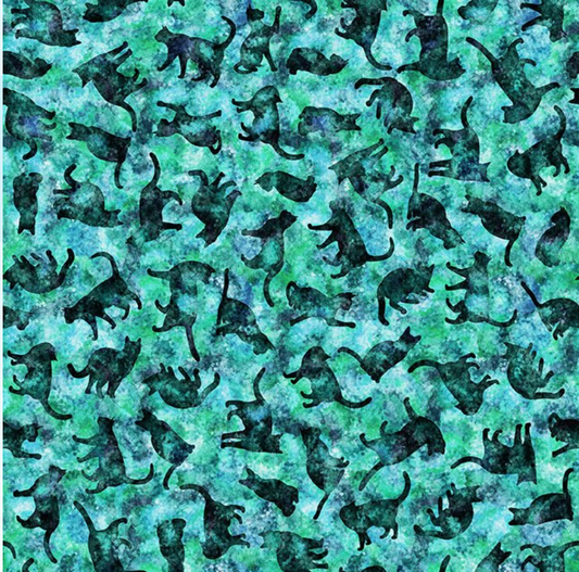 Feline Fantasia - Turquoise Silhouettes 2600-31371-Q by QT Fabrics
