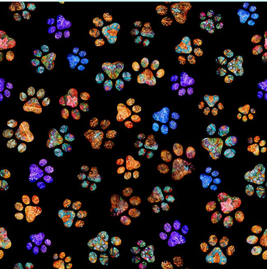 Feline Fantasia - Black Paw Prints 2600-31372-Q by QT Fabrics