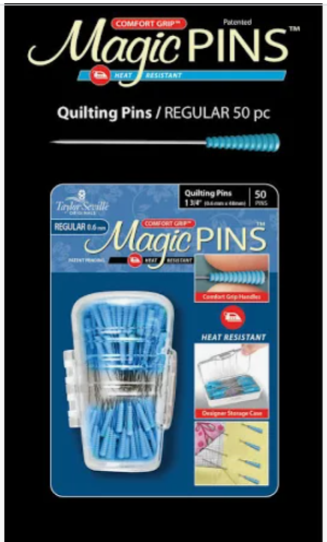 Magic Pins - Quilting Pins - Heat Resistant Comfort Grip  Fine 0.5 1 3/4" Pkg. of 50 in a Storage Case