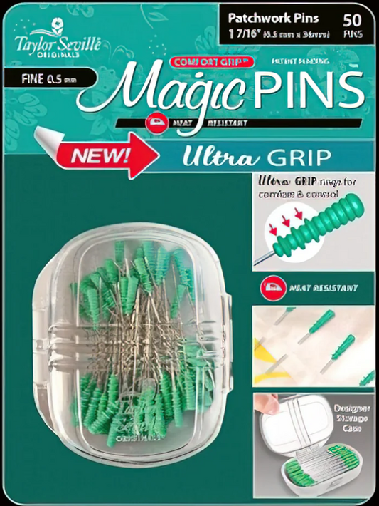 Magic Pins - Patchwork Pins Ultra Grip Heat Resistant Fine 0.5  1 7/16" - Pkg of 50 in a Storage Case
