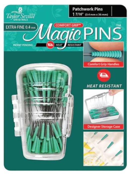 Magic Pins - Patchwork Pins Ultra Grip Heat Resistant Extra-Fine 0.4  1 7/16" - Pkg of 50 in a Storage Case