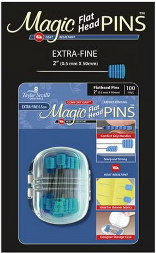 Magic Pins - Flathead Pins - 2" Extra-Fine 0.5 Pkg of 100 in a Storage Case