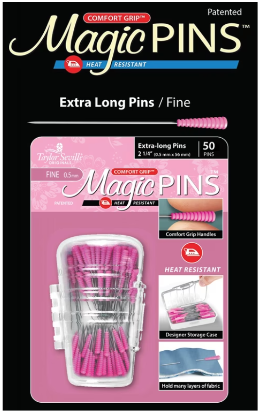 Magic Pins - Extra-Long Fine 0.5 Pins 2 1/4" Comfort Grip Heat Resistant (Pkg of 50)