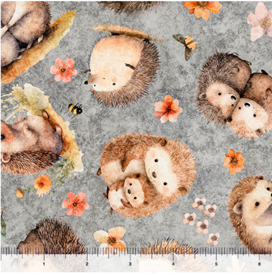 Hedgehugs - Hedgehog Toss Gray 2600-31413-K by QT Fabrics