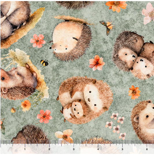 Hedgehugs - Hedgehog Toss Sage 2600-31413-H by QT Fabrics