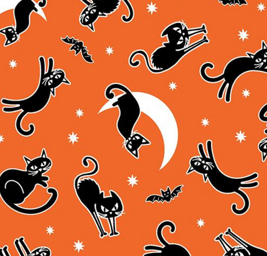 Chills & Thrills - Spooky Cat Orange Glow in the Dark by Benartex