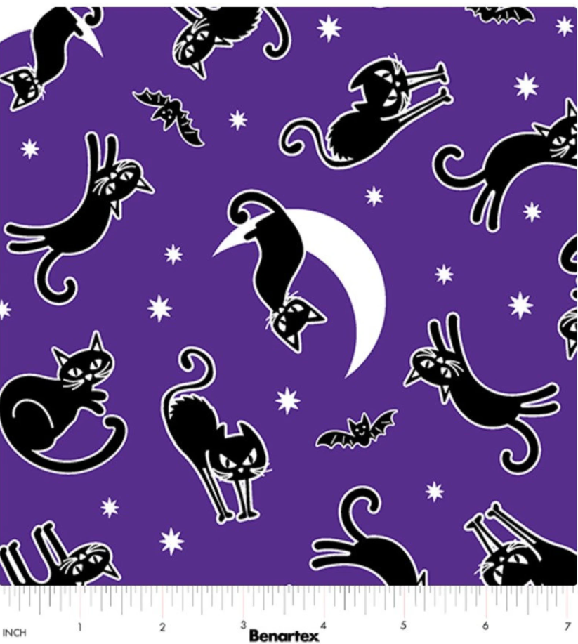 Chills & Thrills - Spooky Cat Purple Glow in the Dark by Benartex
