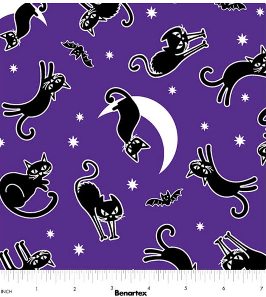 Chills & Thrills - Spooky Cat Purple Glow in the Dark by Benartex