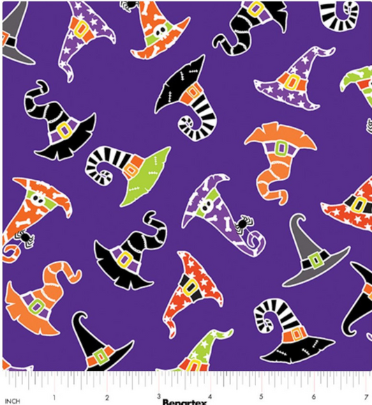 Chills & Thrills - Hocus Pocus Hats Purple Glow in the Dark by Benartex