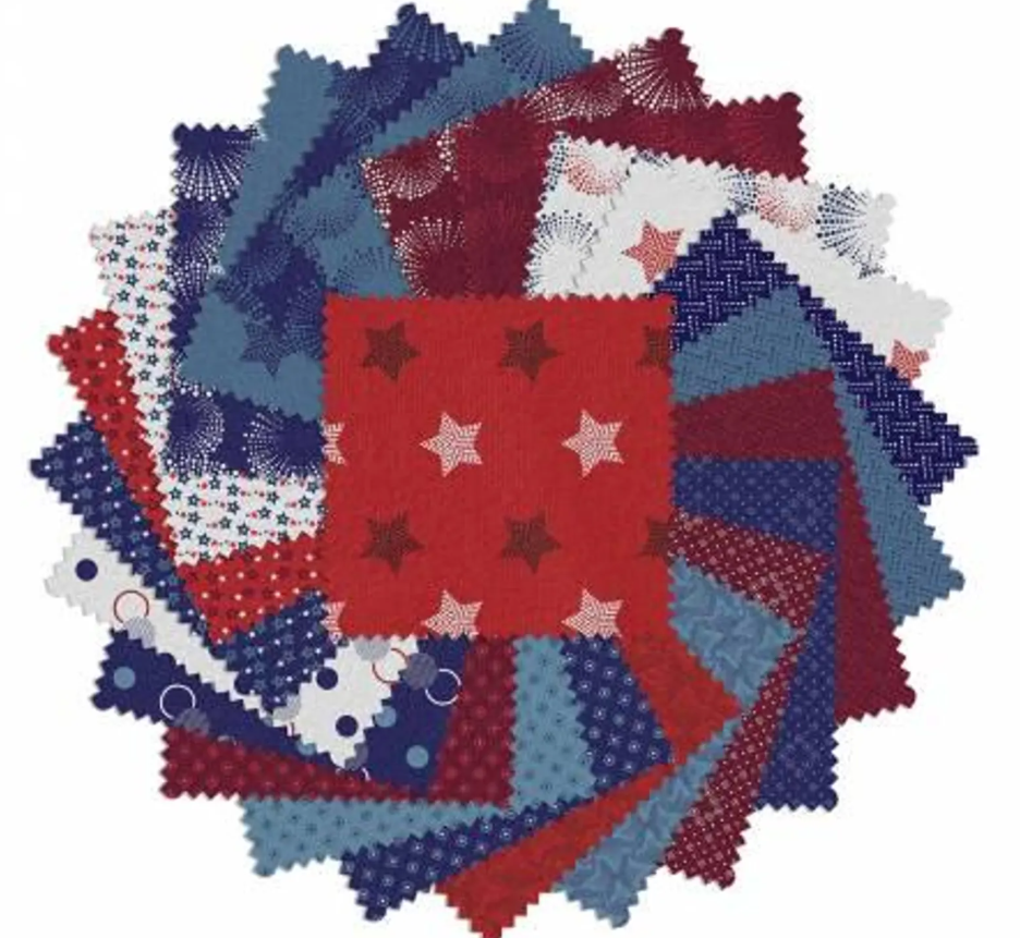 Documentaries - 5" x 5" Pack of 42 R/W/B by Canvas Studios for Benartex