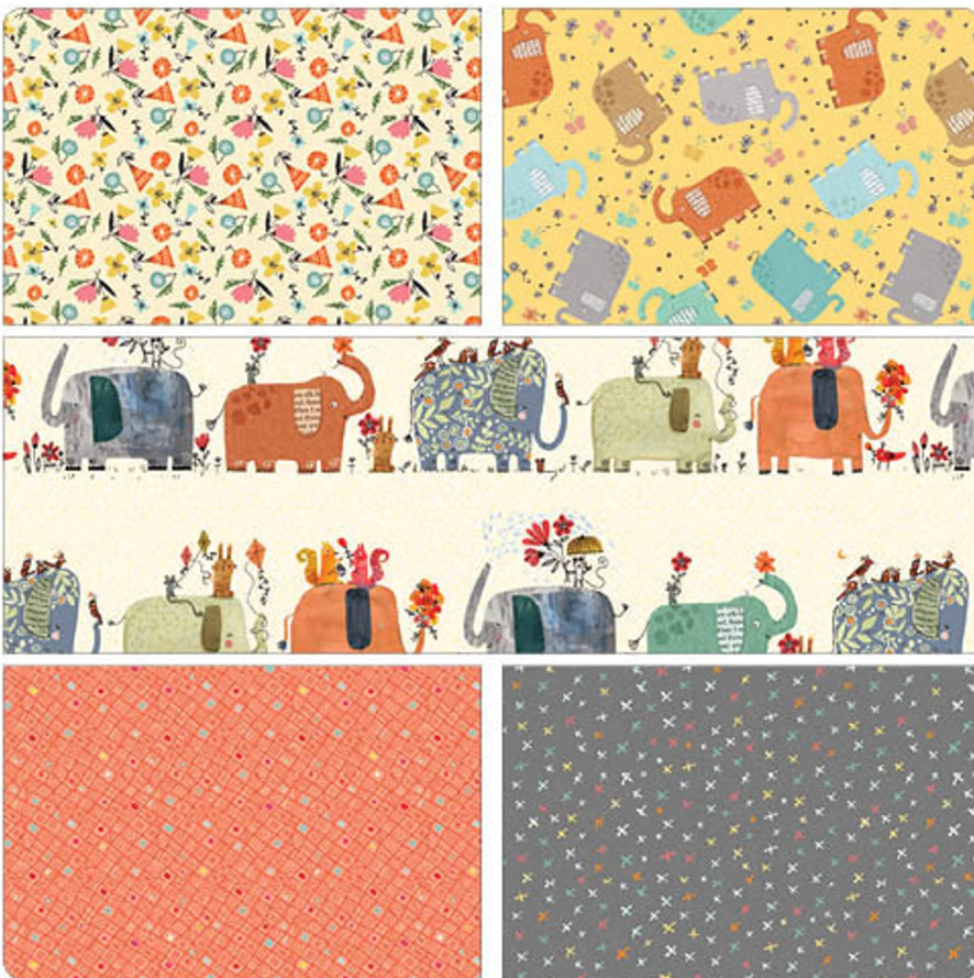 Elephant Joy - 1 Yard Bundle 5 Pieces by Terry Runyan for Benartex