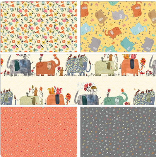 Elephant Joy - 1 Yard Bundle 5 Pieces by Terry Runyan for Benartex
