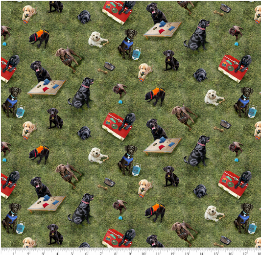 Camping Pups -Grass 2068-66 by Robert Giordano for Henry Glass & Co.