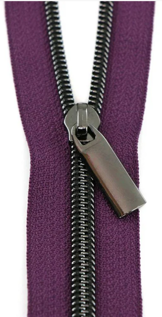 Sallie Tomato - 3 Yard Zipper - Purple Tape & Gunmetal Coil