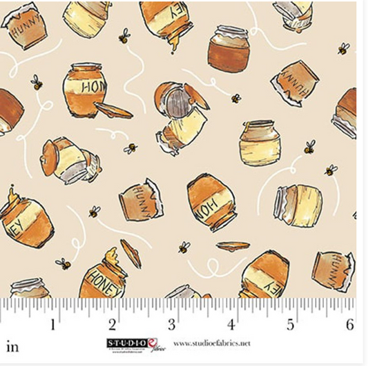 Classic Winnie - Honey Pots Taupe 8721-34 Licensed Fabric by Studio e