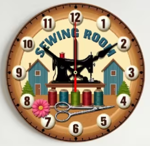 Clock - Sewing Machine with Thread & Scissors