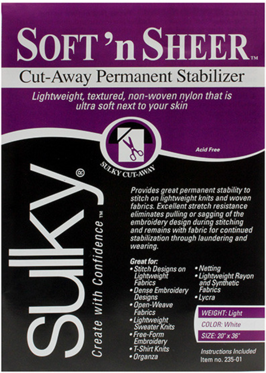 Sulky - Soft 'n Sheer Lightweight- Cut- Away, Permanent Stabilizer 20" x 36"