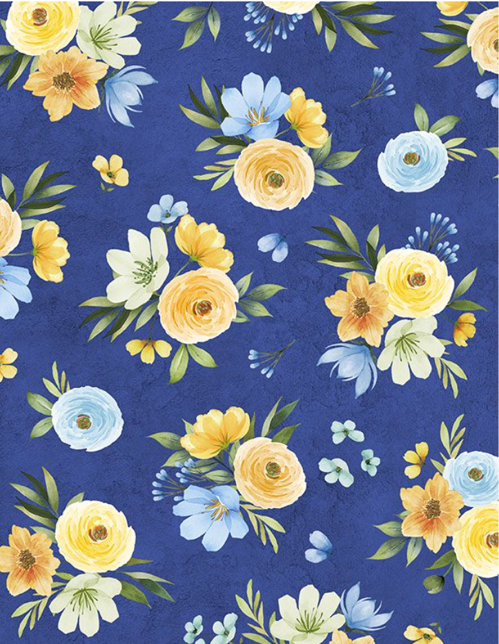 Gentle Meadow - Flowers on Navy 32113 457 by Wilmington Prints