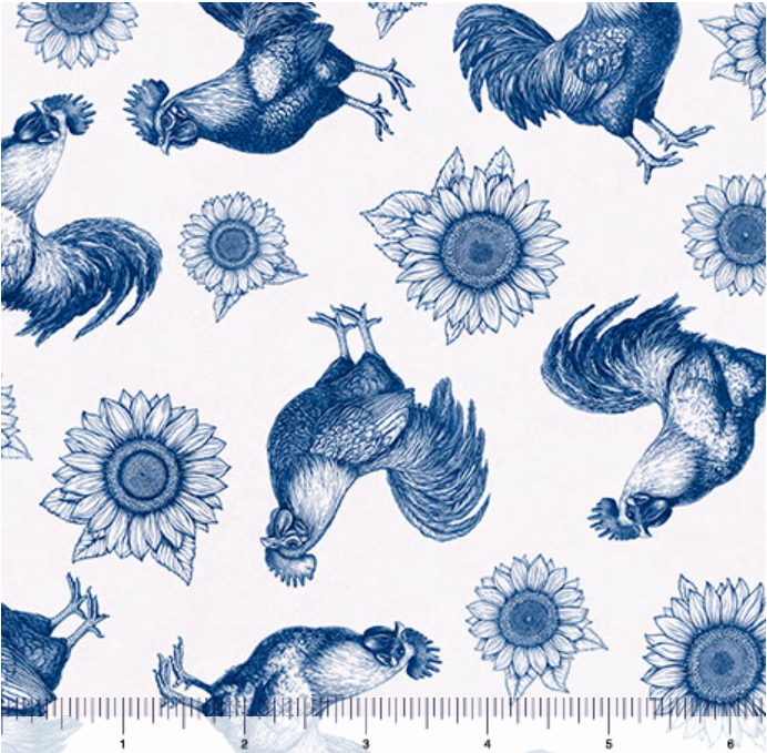 Rule the Roost - Roosters and Sunflowers Blue 2600-31501-B by QT Fabrics