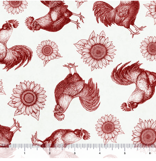 Rule the Roost - Roosters and Sunflowers Brick 2600-31501-R by QT Fabrics