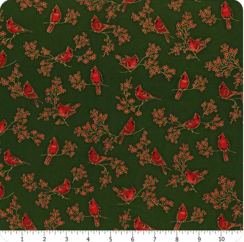 Holiday Charms - Cardinal Metallic Gold 20967-7 Green by Robert Kaufman