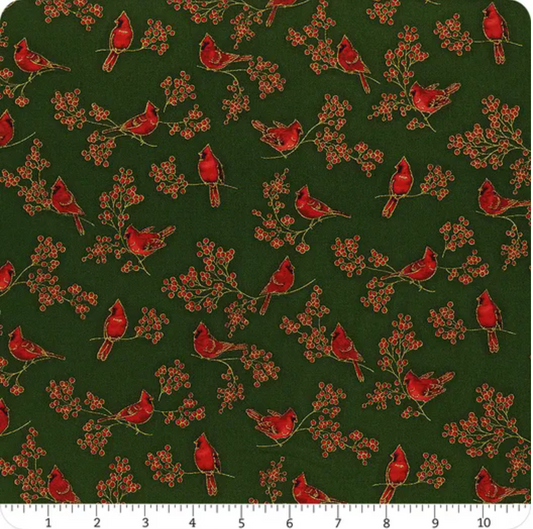 Holiday Charms - Cardinal Metallic Gold 20967-7 Green by Robert Kaufman
