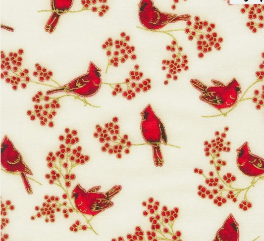 Holiday Charms - Cardinal Metallic Gold 20967-15 Ivory by Robert Kaufman