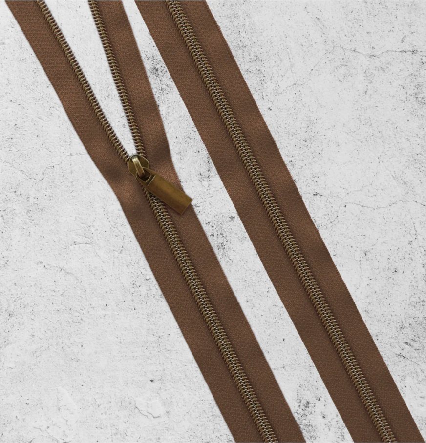 Sallie Tomato - 3 Yard Zipper - Brown Tape Antique Coil #5