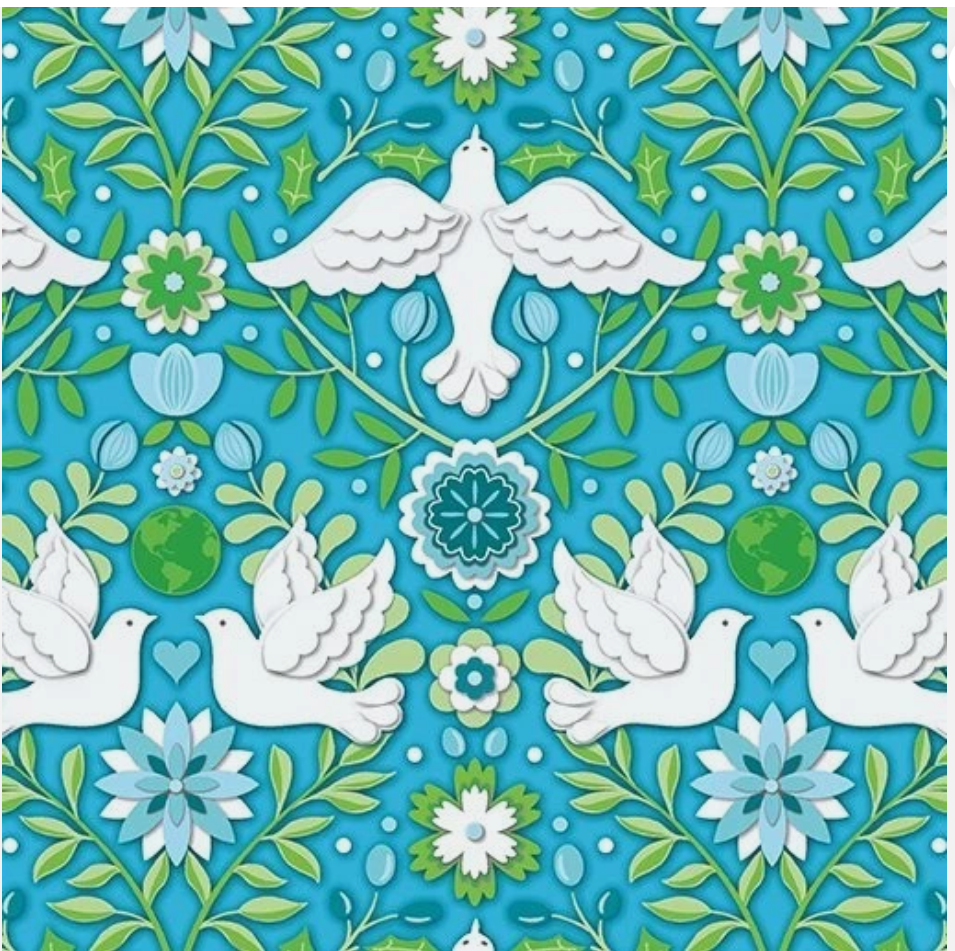 Peace on Earth - Damask Ocean Winter 13663-52 by Benartex
