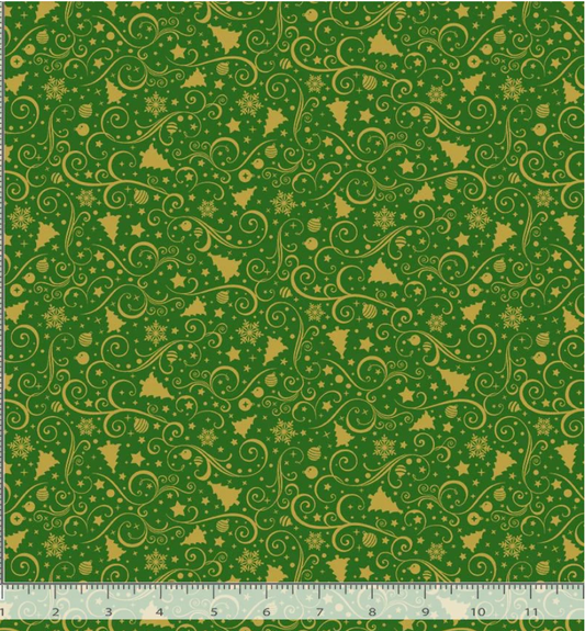 Holiday - Metallic Christmas Ornaments Green/Gold CM3540 by Timeless Treasures