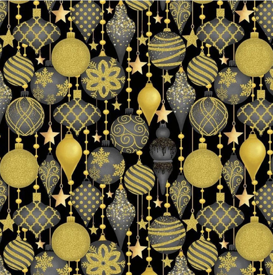 Holiday - Metallic Christmas Ornaments Black/Gold CM3622 by Timeless Treasures