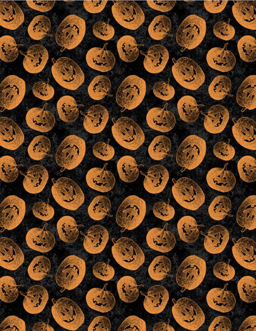 Moonlit Manor - Tossed Jack O' Lanterns Orange & Black 3071-980 by Wilmington Prints