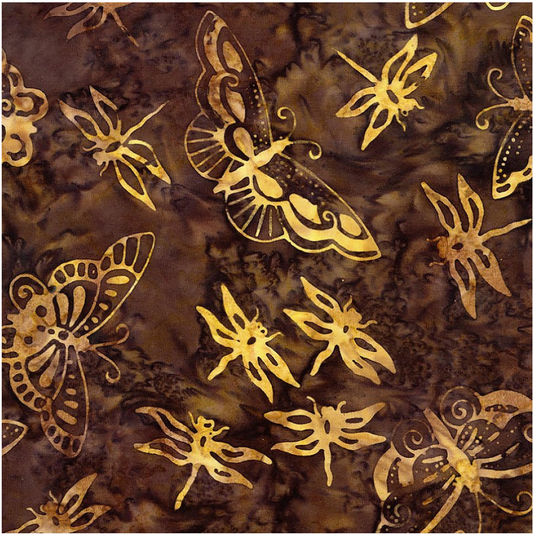 Tonga Batiks - Dragonflies & Butterflies Chestnut B8179 by Timeless Treasures