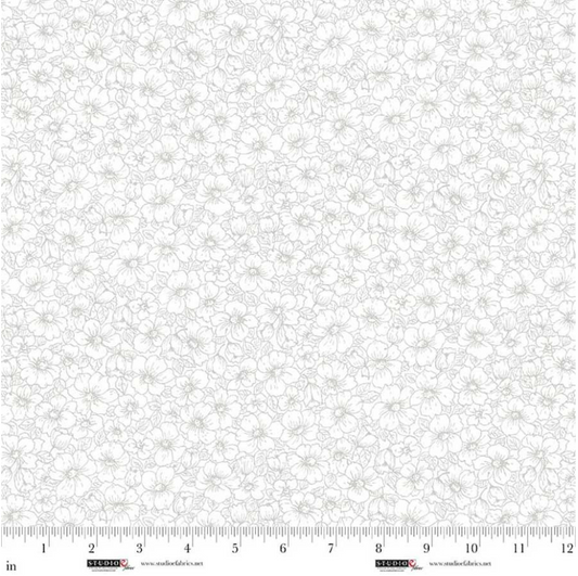 White on White - Best of Cream & Sugar - Linear Floral 8924-01W by Studio E Fabrics