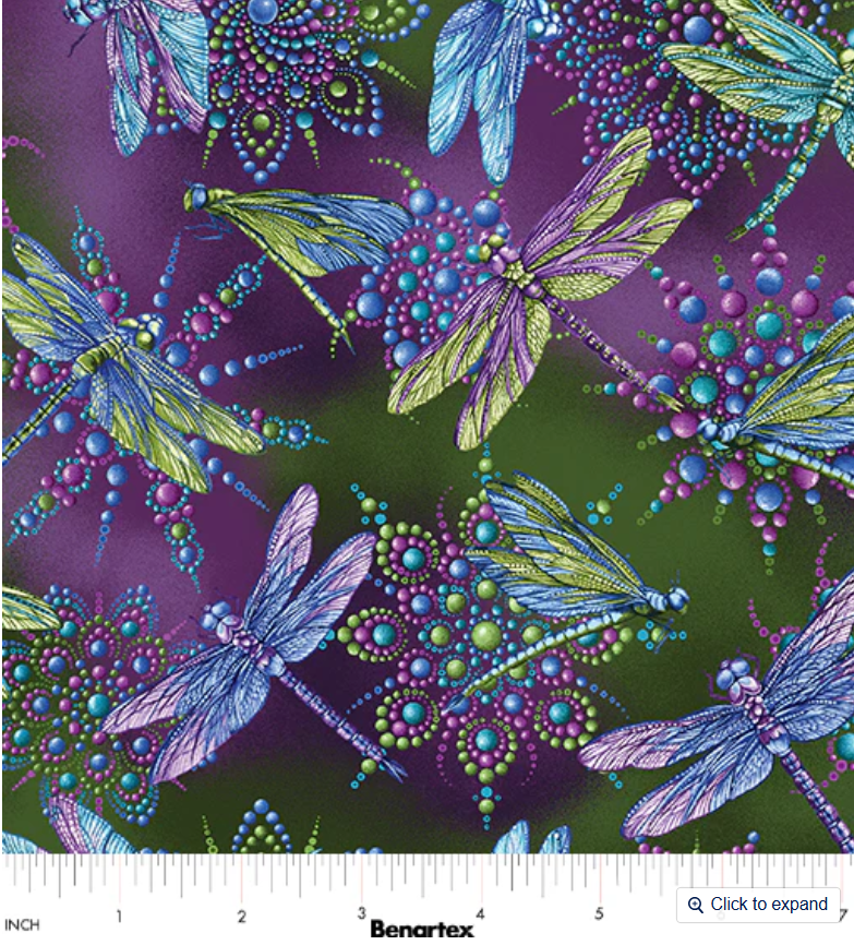 Dragonfly Wonder - Small Dragonfly Plum/Multi 16401-66 by Benartex