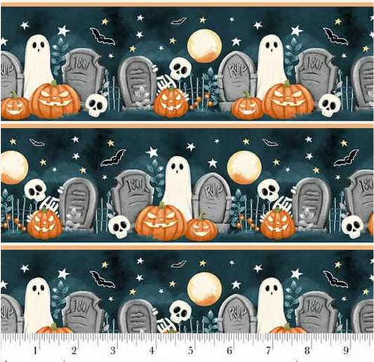 Ghosts in the Graveyard - Glow Novelty Graveyard Stripe 2022G 39 by Henry Glass Co.