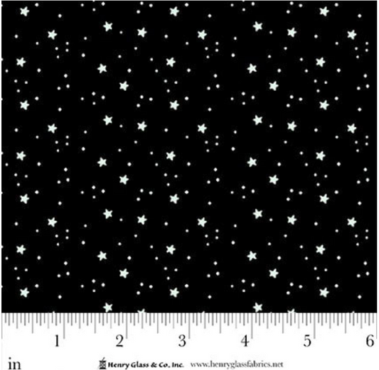 After Life Party - Glow White Stars on Black 1959G 90 by Henry Glass & Co.
