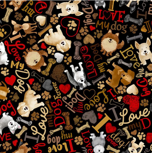 Happiness Has Paws - Dogs CD3317 Black by Timeless Treasures