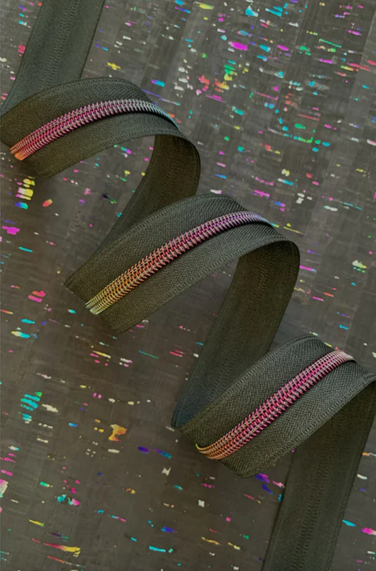 Zipper Tape - Black with Faux Metal Rainbow Teeth 3 Yards by Sassafras Lane Designs